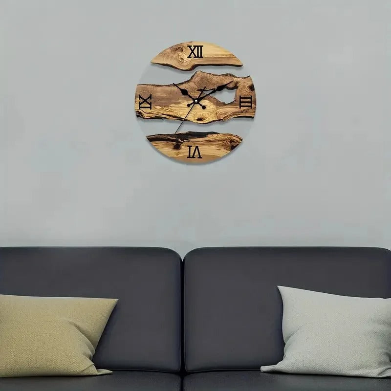 Epova Round Wood and Epoxy Resin Wall Clock Modern