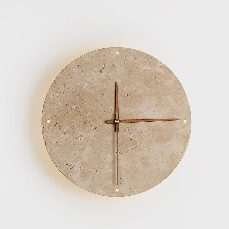 Mileni Round Travertine Backlit Wall Clock Modern