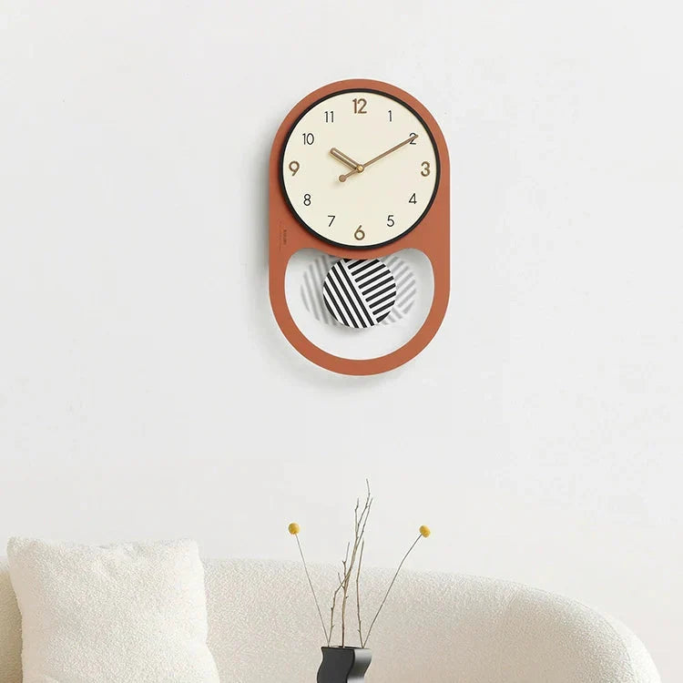 Swivo Oval Wood Pendulum Wall Clock Modern