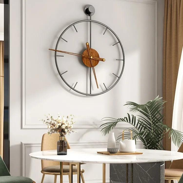 Verno Round Metal and Wood Wall Clock Modern