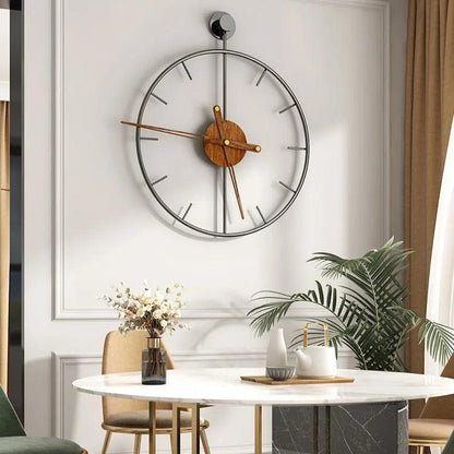 Verno Round Metal and Wood Wall Clock Modern