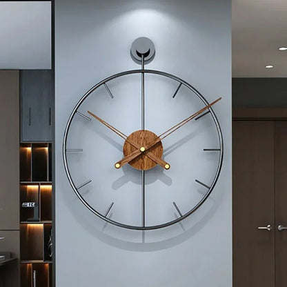 Verno Round Metal and Wood Wall Clock Modern