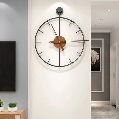 Verno Round Metal and Wood Wall Clock Modern