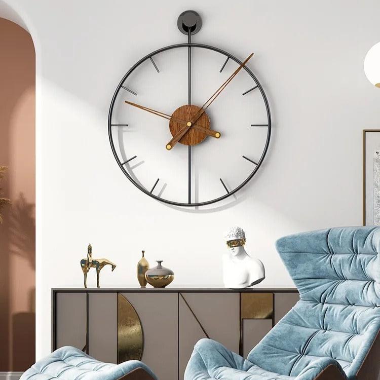 Verno Round Metal and Wood Wall Clock Modern