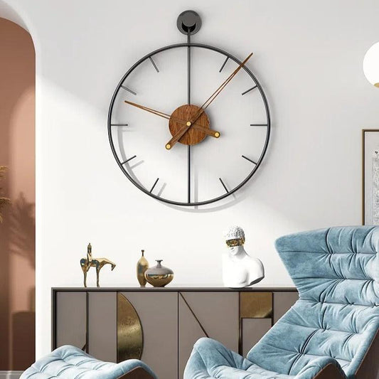 Verno Round Metal and Wood Wall Clock Modern