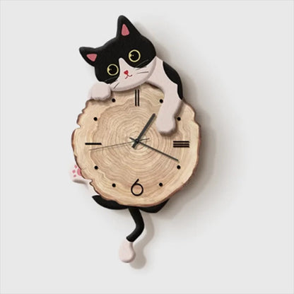Neko Wood Cat Pendulum Wall Clock