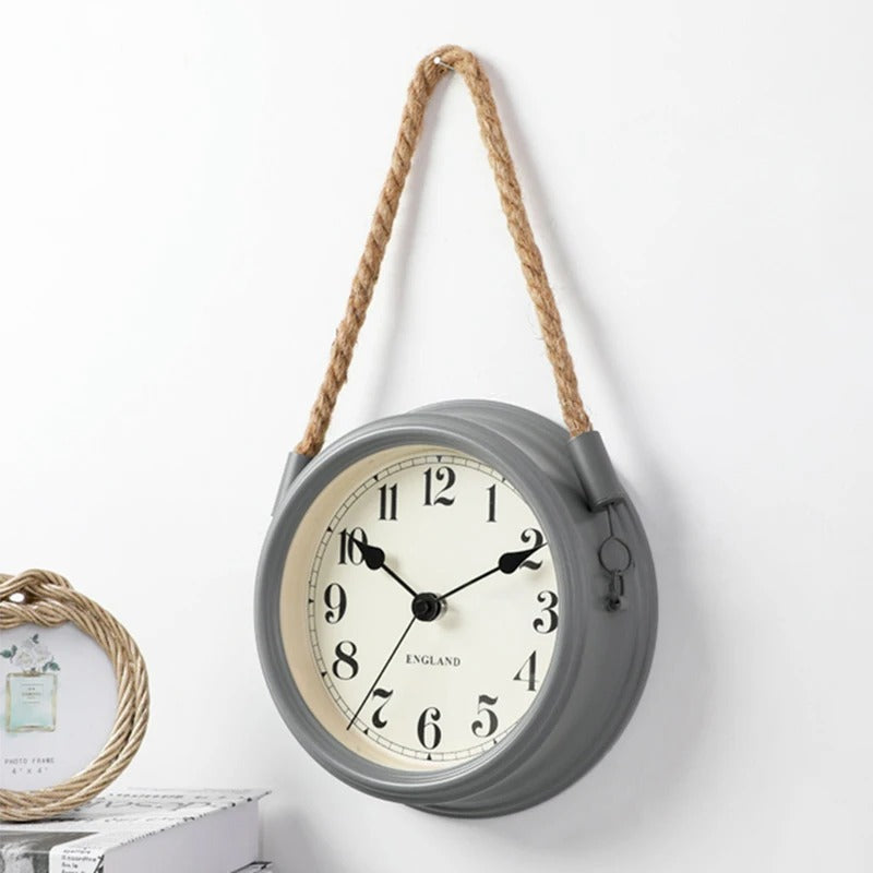 Ropo Round Metal and Rope Wall Clock Vintage
