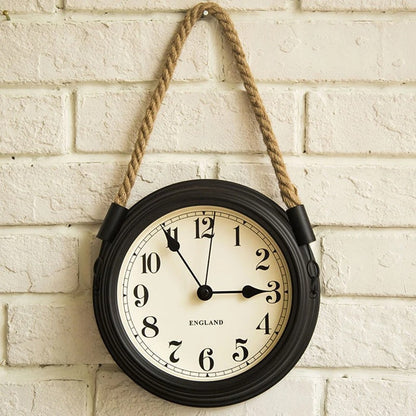 Ropo Round Metal and Rope Wall Clock Vintage