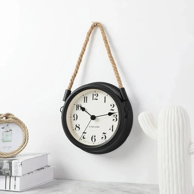 Ropo Round Metal and Rope Wall Clock Vintage