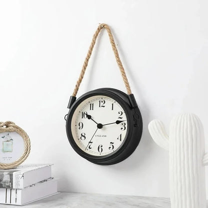 Ropo Round Metal and Rope Wall Clock Vintage