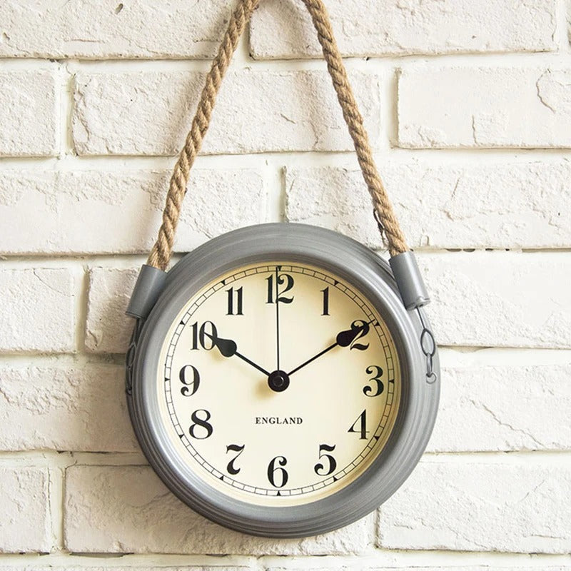 Ropo Round Metal and Rope Wall Clock Vintage