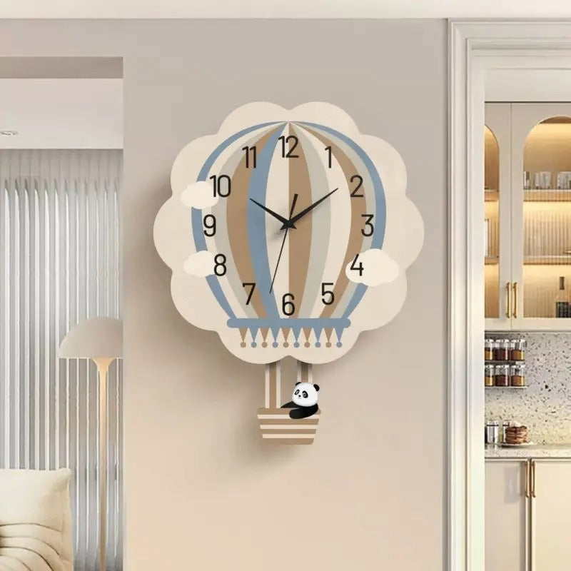 Aerio Hot Air Balloon Wood Kids Wall Clock