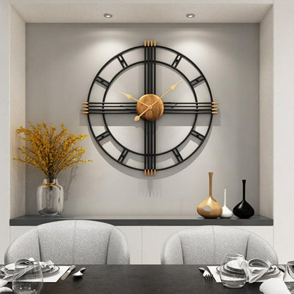 Krono Round Metal and Wood Wall Clock Modern