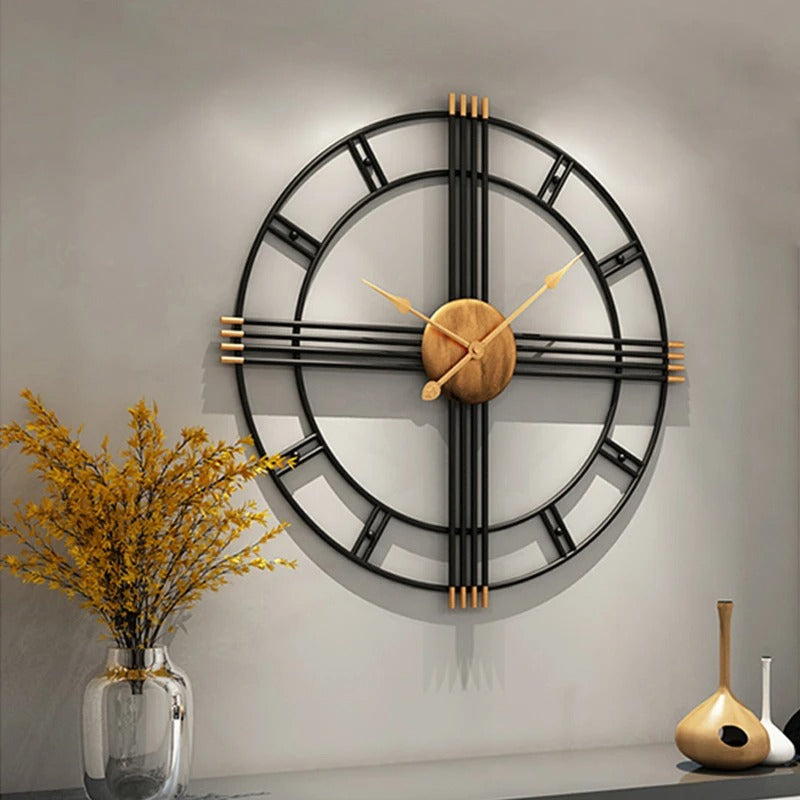 Krono Round Metal and Wood Wall Clock Modern