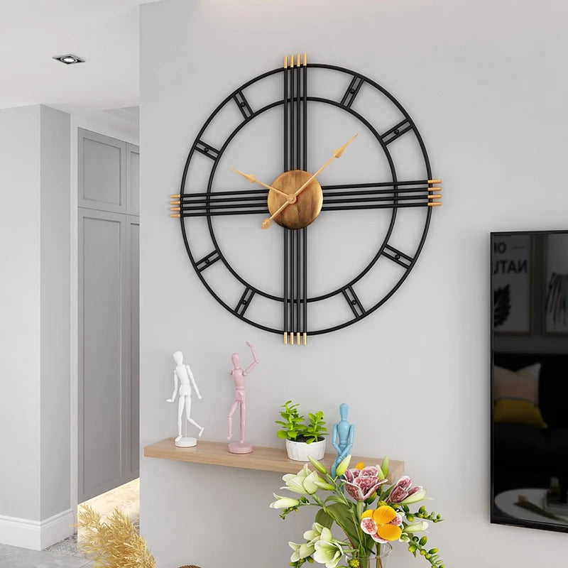 Krono Round Metal and Wood Wall Clock Modern