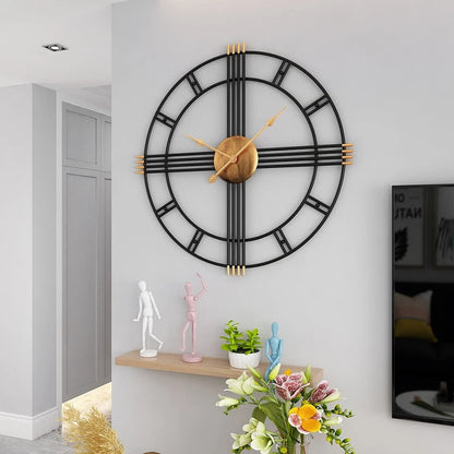 Krono Round Metal and Wood Wall Clock Modern