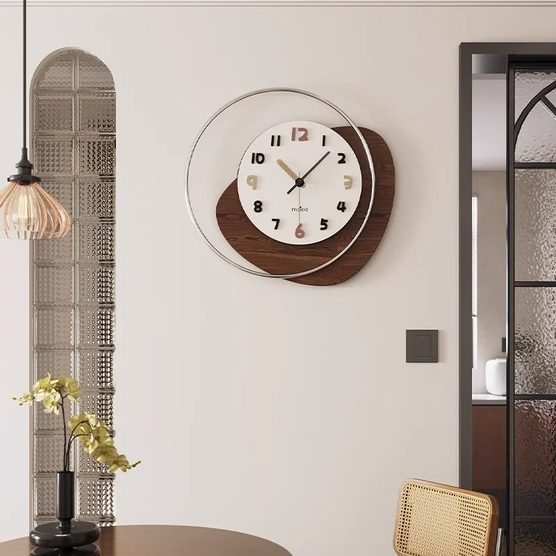 Orva Round Wood and Metal Wall Clock Modern