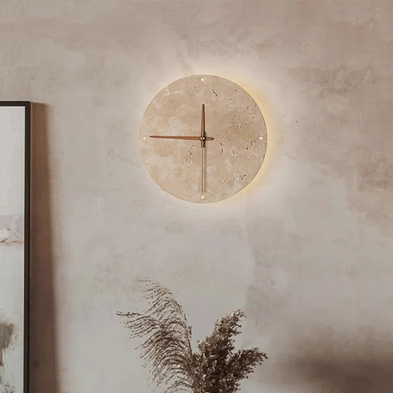 Mileni Round Travertine Backlit Wall Clock Modern