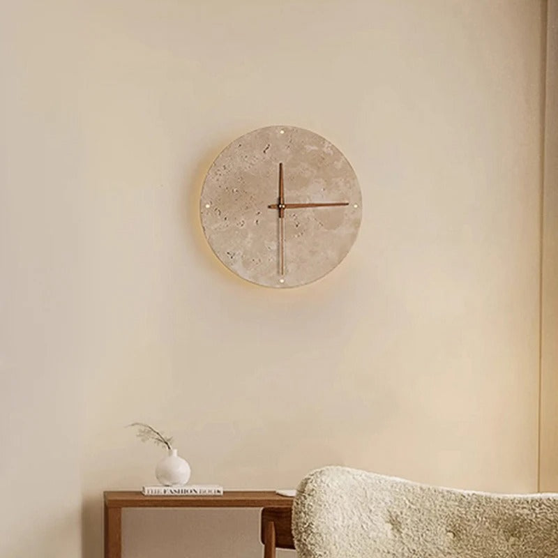 Mileni Round Travertine Backlit Wall Clock Modern