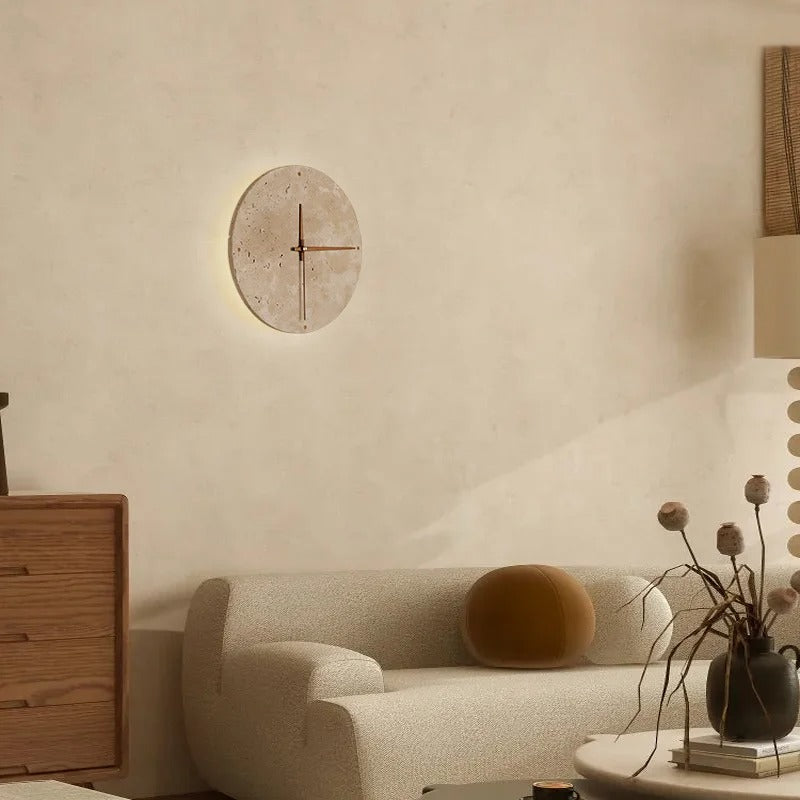 Mileni Round Travertine Backlit Wall Clock Modern