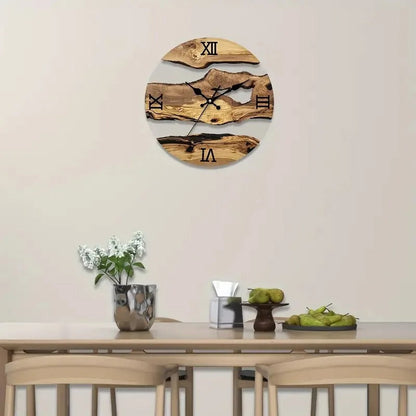 Epova Round Wood and Epoxy Resin Wall Clock Modern