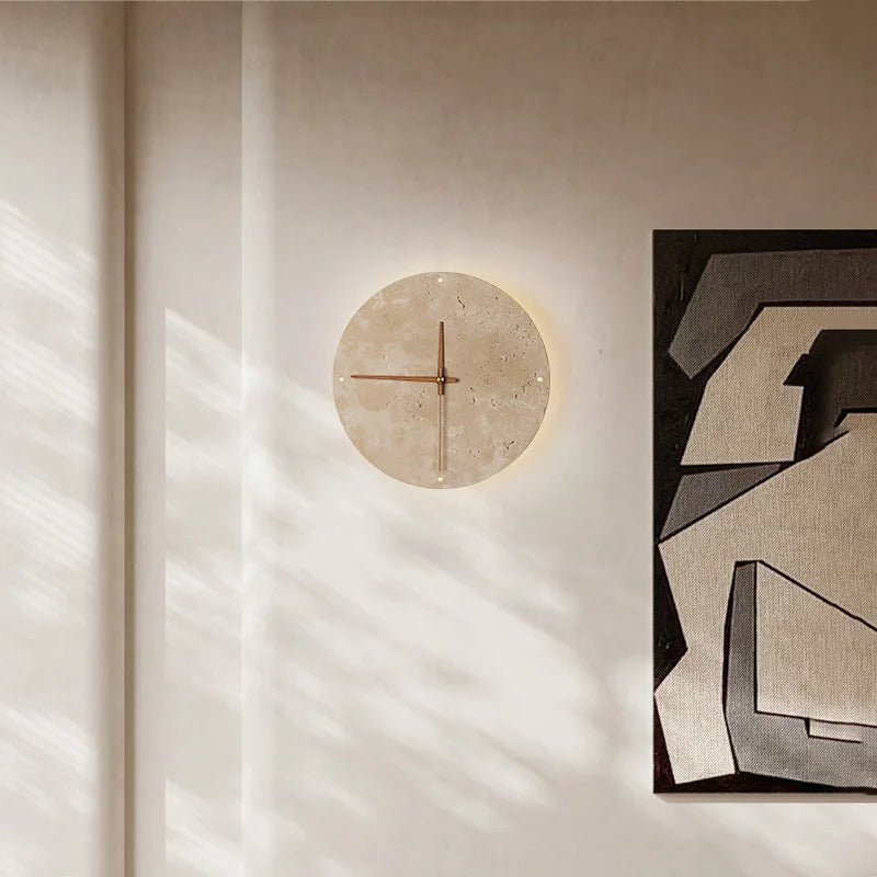 Mileni Round Travertine Backlit Wall Clock Modern