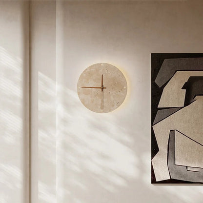 Mileni Round Travertine Backlit Wall Clock Modern