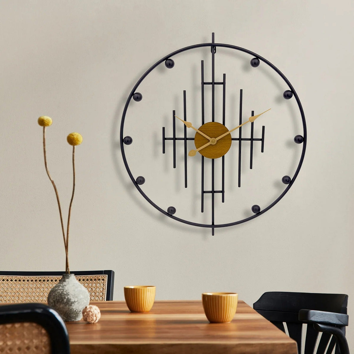Axelo Round Metal and Wood Wall Clock Modern