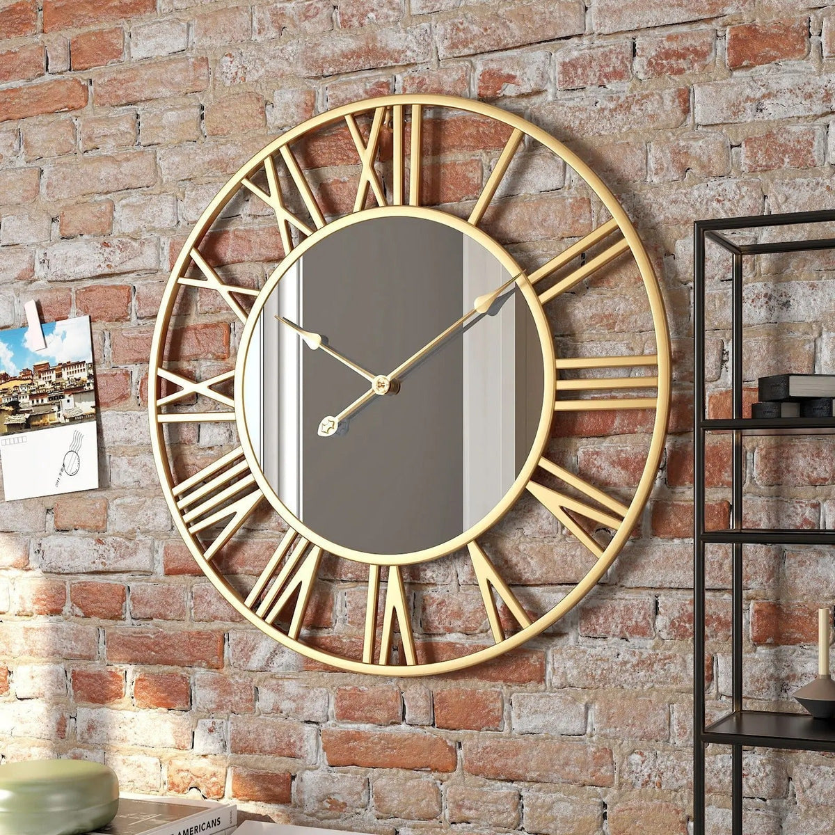 Roma Round Metal and Mirror Wall Clock Vintage
