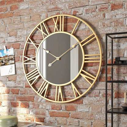 Roma Round Metal and Mirror Wall Clock Vintage
