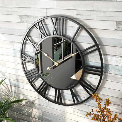 Roma Round Metal and Mirror Wall Clock Vintage