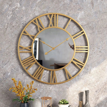 Roma Round Metal and Mirror Wall Clock Vintage