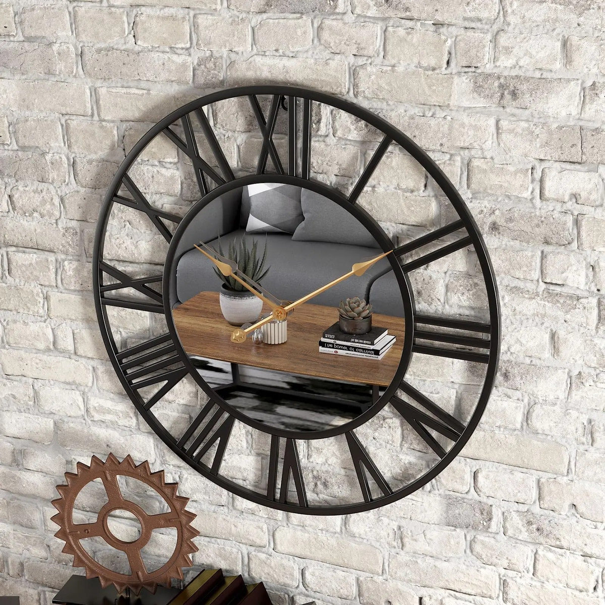 Roma Round Metal and Mirror Wall Clock Vintage