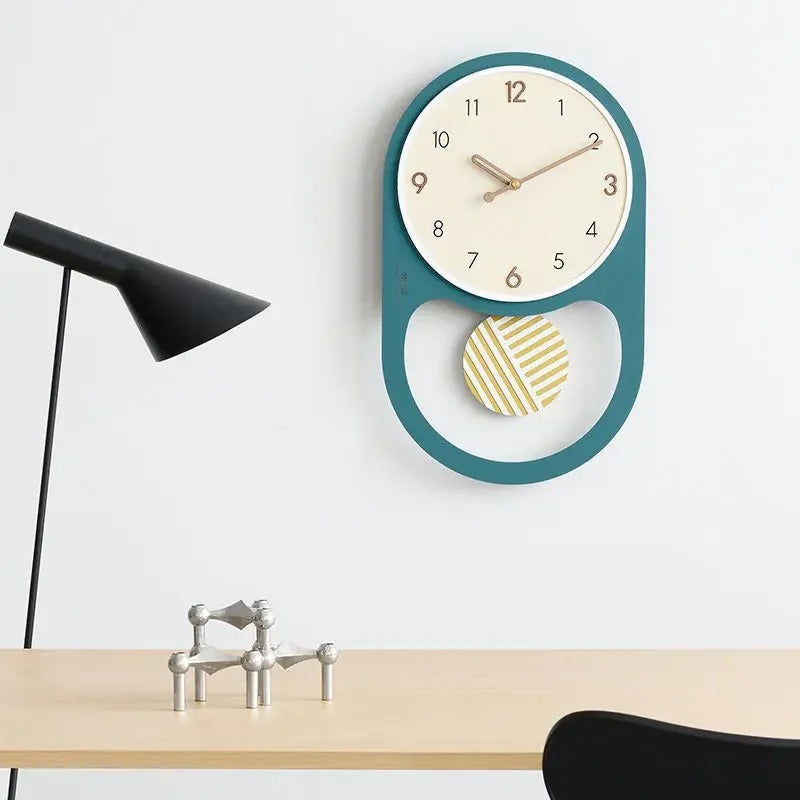 Swivo Oval Wood Pendulum Wall Clock Modern