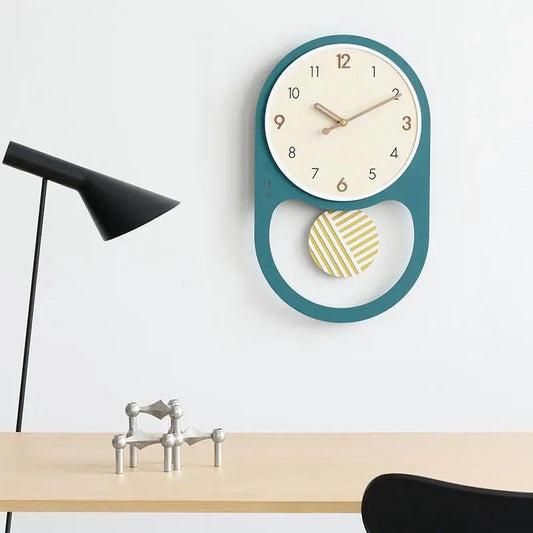 Swivo Oval Wood Pendulum Wall Clock Modern