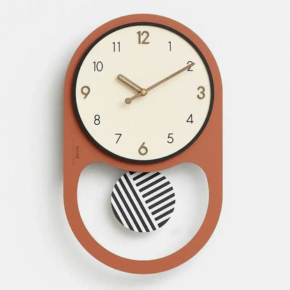 Swivo Oval Wood Pendulum Wall Clock Modern