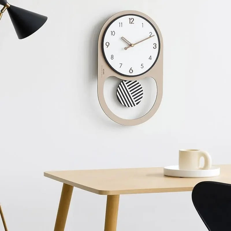 Swivo Oval Wood Pendulum Wall Clock Modern