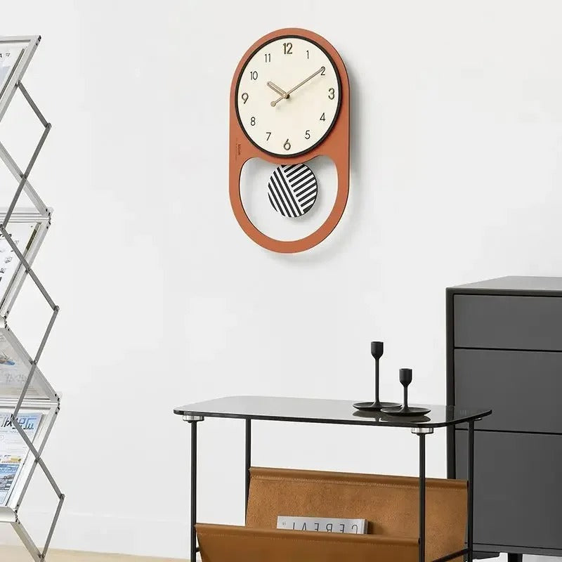 Swivo Oval Wood Pendulum Wall Clock Modern